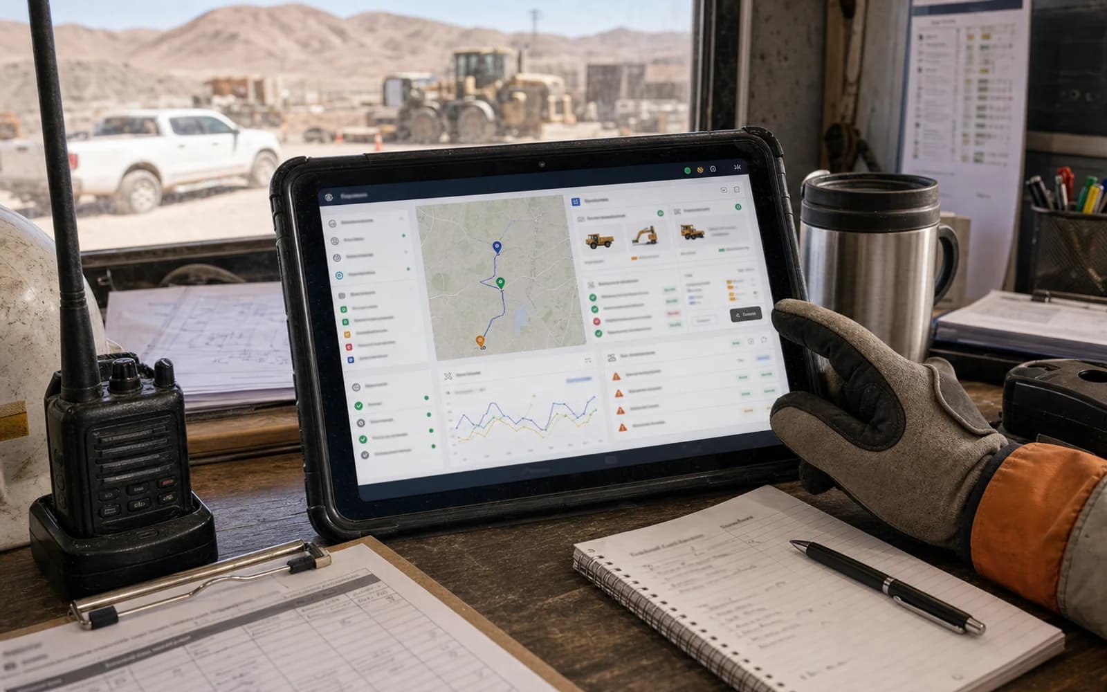 Software minero de turnos, checklist y estado de equipos en tablet
